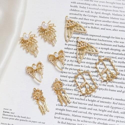 Newly arrived Fish tail/Bowknot shape 20pcs/lot Imitation pearls decoration alloy charms diy jewelry earring accessory