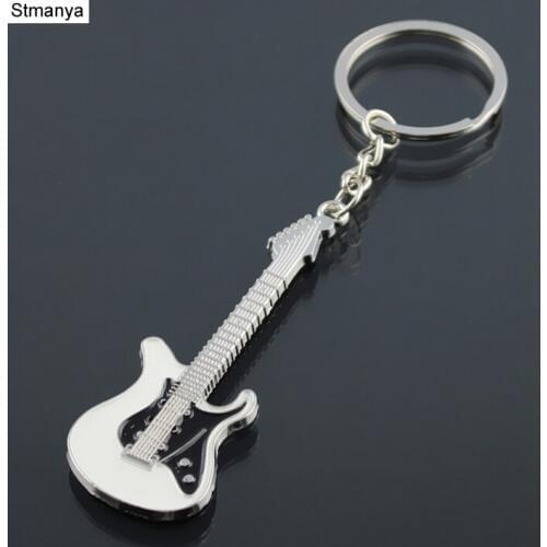 New fashion Guitar Key chain Metal 6 colour KeyChain Cute Musical Car Key Ring Silver Color pendant For Man Women Party Gift