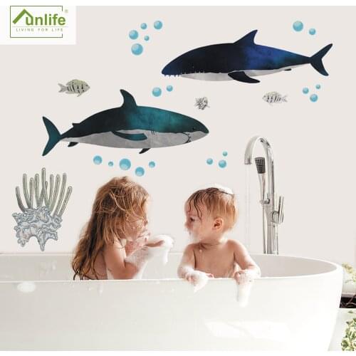 Funlife@ Big Shark Wallpaper Peel Stick Waterproof Children Stickers Nursery Playroom Bedroom Kids Wall stickers Transparent PVC