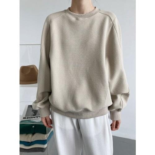 Obrix Sporty Female Loose Fitting Sweatshirt O-Neck Full Sleeve Casual Style Waffle Pattern Hoodie For Women