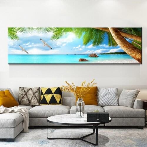Huge Canvas Art Hawaii Seaview Modern Paintings Coconut Tree Palm Beach Decor Wall Pictures Seascape Posters Home Decor