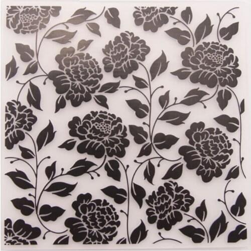 Plastic Black Flower Embossing Folders Square Template for Embossing Album Craft Card Making Decorations 13.5cm x 13.5cm 1 Piece