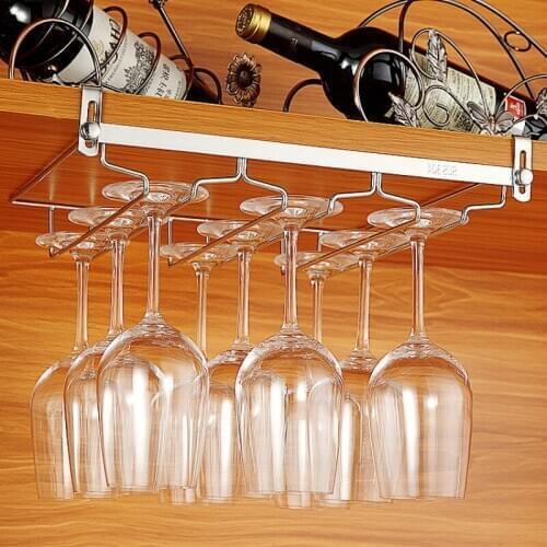Nail Free Stainless Steel Under Cabinet Hanging Wine Glass Rack Kitchen Bar Glass Cup Storage Holder Racks WJ51206