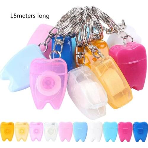 100pcs Portable Dental Waxed Floss with Key Chain for Gum Teeth Cleaning Oral Care 15meters Long