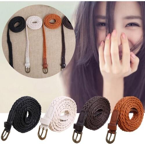1PC Hot Womens Belt Fashion 4 Colors PU High Quality For Dress Pin buckle Ladies Female Belt Thin Braid Thin Narrow Belt