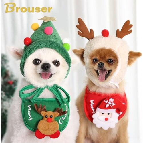 Pet Christmas Hat Cute Antlers Saliva Towel Multicolored Balls Hat Dog Clothes Puppy Bib Dog Christmas Dress Up Supplies