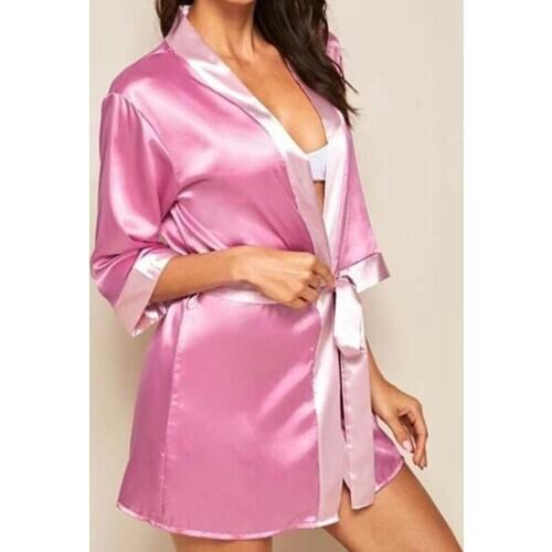 Sexy Ladies Soft Nightgown Autumn Creative Patchwork Sashes Women Mini Night Dress Fashion Three Quarter Sleeves Sleepwear