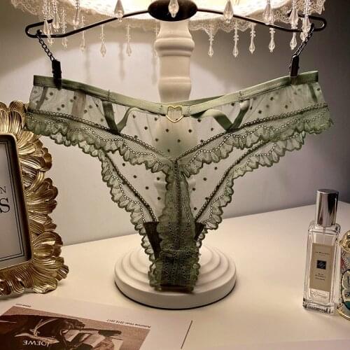 Sexy seamless T-pants thong hot temptation triangle low-rise ladies underwear lace cotton crotch embroidered sweet underwear