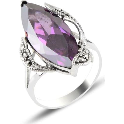 Silver 925 Sterling Marcasite & Zircon Crystal Ring