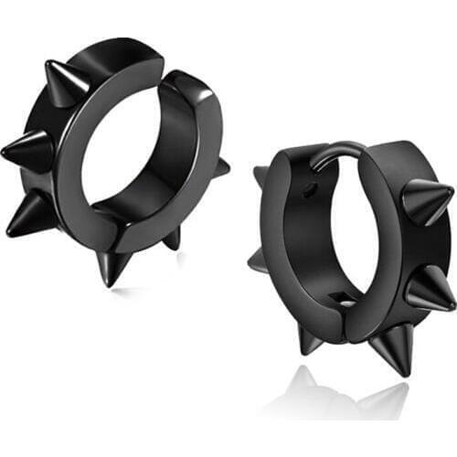 Black Punk Women Men Earrings Ear Studs Spike Rivet Hoop Huggie Gothic Black Stainless Steel Earring Jewelry Gifts Accessories