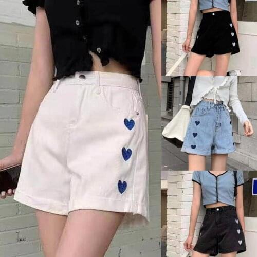 Women Denim Shorts Fashion Casual Wide Leg Embroidered Summer High Waist Loose Shorts Daily Wear Harem Shorts Jeans