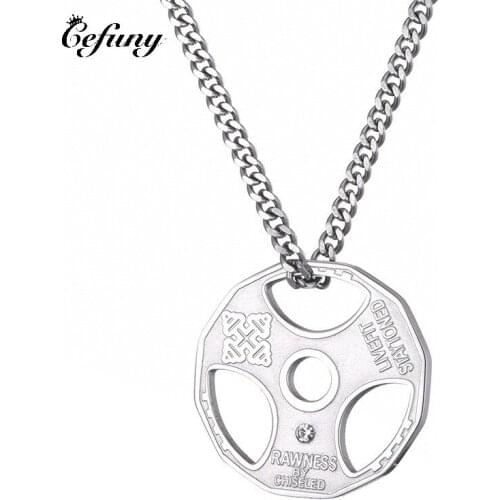 Dumbbell Sports Barbell Necklace Mens Pendant Stainless Steel Jewelry Fitness Sports Necklace