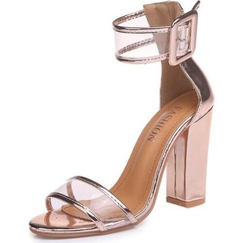 Women sandals PU Buckle Strap 8CM Thick heel High heels Round Toe Shallow zapatos de mujer women shoes size 35-42 black