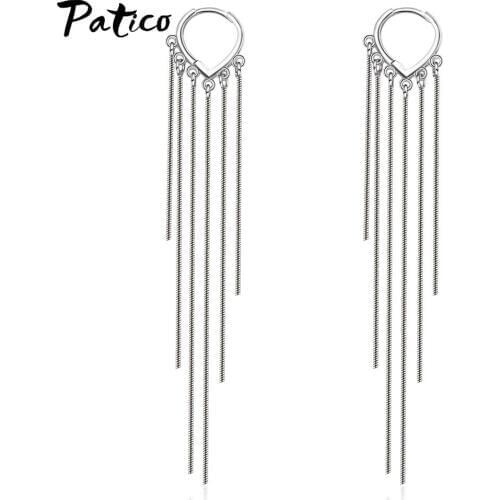 New Ins Luxury Brand Long Tassel Drop Earrings Geometric Earrings Women 925 Sterling Silver Statement Wedding Jewelry