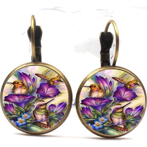 2019 new retro earrings hummingbird glass female fashion charm earrings DIY cabochon jewelry wedding party gift jewelry souvenir