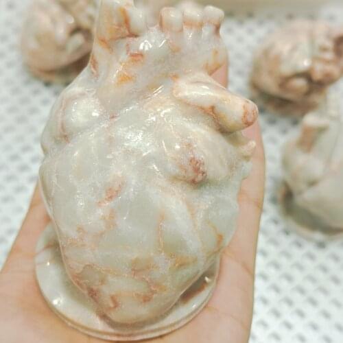 1pcs Natural Semi Precious Stone Red Grid heart