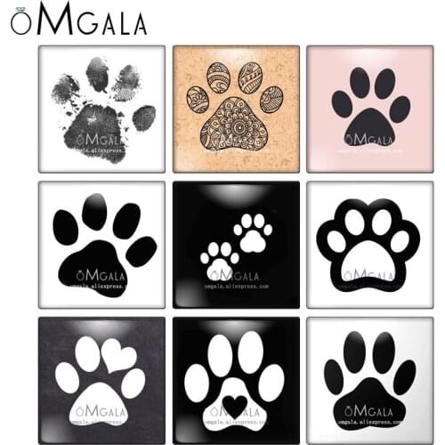 Cartoon Love Dog Paw Art Patterns 10pcs mixed 12mm/20mm/25mm/30mm photo glass cabochon demo flat back Making findings