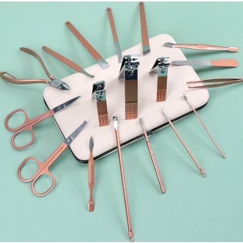 18PCS/Set Rose Gold Nail Clipper Professional Stainless Steel Multi-Function Nail Scissors Clipper Tweezer Foot Hand Care Tools