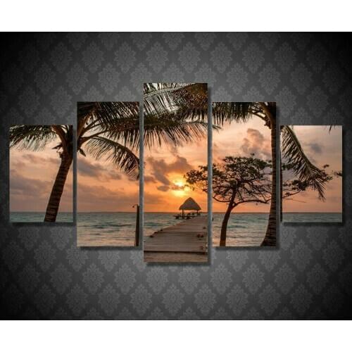 5 Pcs Sunset Dock Resort Holiday Canvas Pictures Print Wall Art Canvas Paintings Wall Decorations for Living Room Unframe