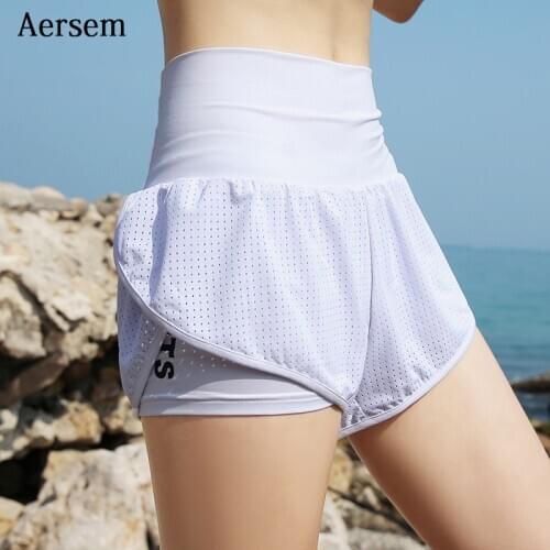 Aersem 2020 High Waist Yoga Short Women Sexy Ruffles Workout Jogger Sportswear Mesh Running Fitness Pants Biker Shorts Stretch
