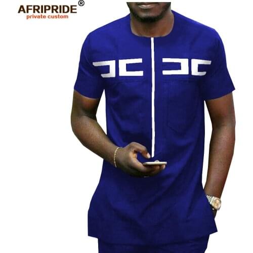 African Men Clothing Ankara Pants Set Dashiki Shirt 2 Piece Outfit Crop Top Attire Short Sleeve Casual AFRIPRIDE A1916030