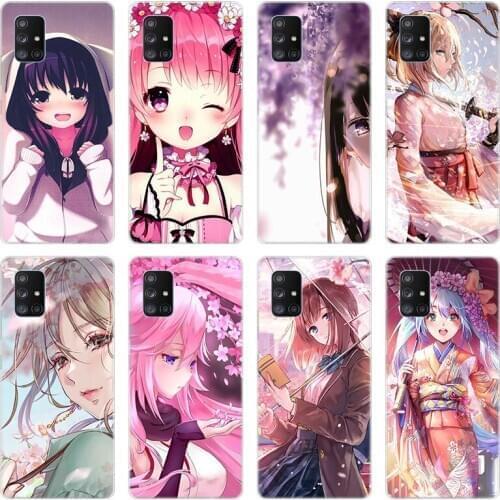Anime Cherry Blossom Girl Case for Samsung Galaxy A10 A21 A30 A50 A70 S A20 E A40 A01 A11 A31 A41 A51 A71 A81 A91 Silicone Cover