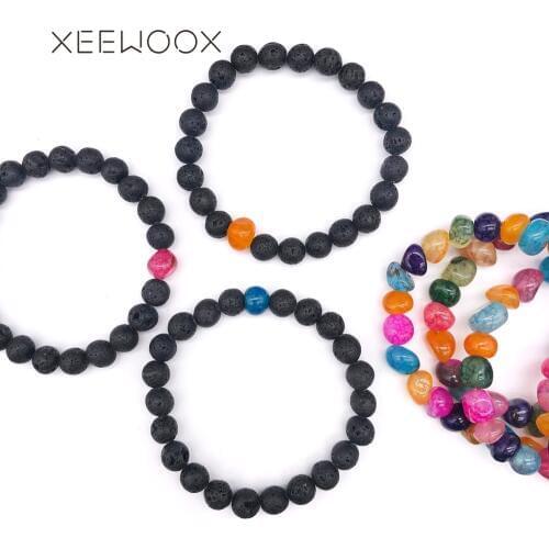 Aromatherapy Yoga Essential Oils Diffuser Black Lava Colorful Natural Stone Energy Woman Man Girl Boy Friendship Couple Bracelet