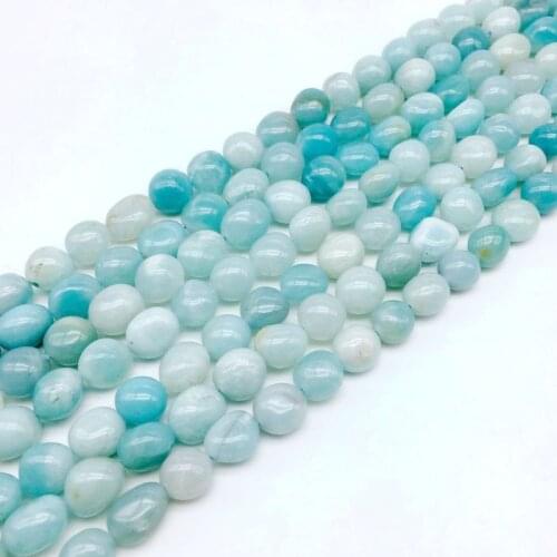 BEADZTALK Natural Blue Amazonite Stone Beads Green Chips Smooth Egg Shape For DIY Jewelry Making Stone beads 8-10 mm Irregular