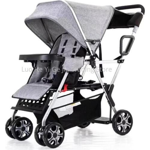 Double Stroller Convenience 2 Kids Sit/Stand Stroller, Fold Tandem Pram