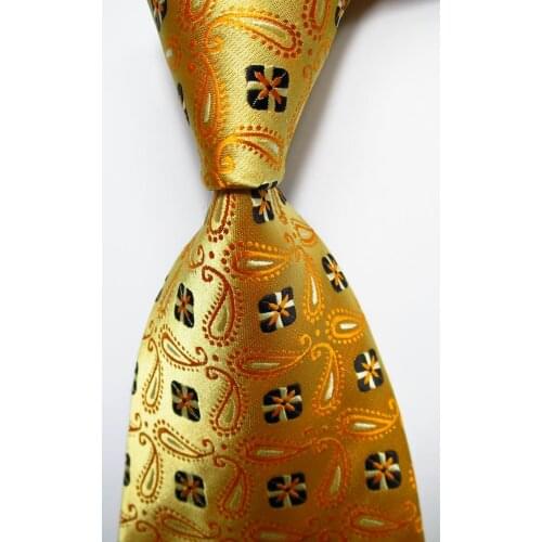New Fashion Floral Tie Mens 9cm Silk Necktie Set Orange Black JACQUARD WOVEN 100% Silk Mens Tie Necktie