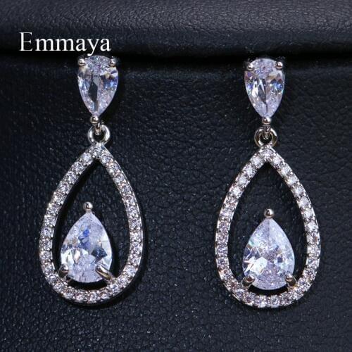 EMMAYA Exquisite Silver-color Raindrop Cubic Zircon Drop Earring Fashion Wedding Earrings 3 Colors Jewelry gifts For Women