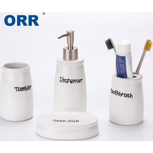 Blk/Wt Bathroom four Ceramic sanitary supplies ware Cups toothbrush holder soap dispenser Bath display sabonetei Articulos ORR