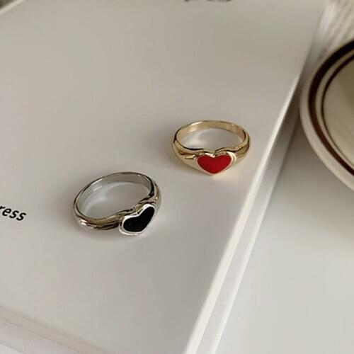 Korean Version Of Ins Style Simple Geometric Love Form Ring Cool Style Small Design Drop Glaze Ring Women