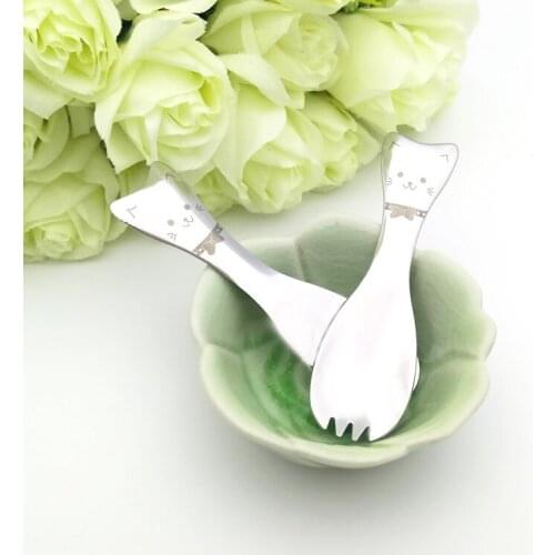 Stainless Steel Cartoon Cat Ice-Cream Short Spoon Dessert Scoop Fruit Salad Scoop Cake Lovely Cat Shape Rice Spoon 2pcs/set