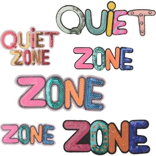 Colorful Zone Quiet Sequins icon Iron on Patches for Clothing DIY Stripes Clothes Patchwork Stickers for Children Custom Badges