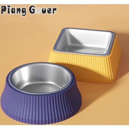 Round Dog Bowl Non-slip Pet Bowls Stainless Steel Square Cat Food Water Bowl