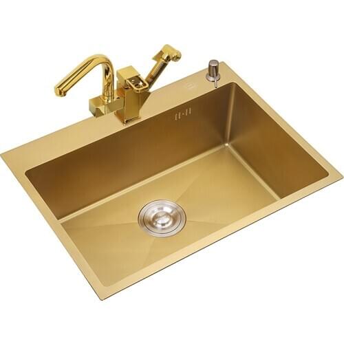 Single Bowl Kitchen Sinks Above Counter Brushed Gold 3mm Thickness Stainless Steel Kitchen Sinks Vegetable Washing Basin
