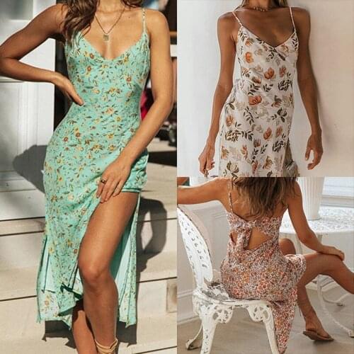 Summer Dress Women Robe Femme Sling V-Neck Slit Irregular Dresses Printed Beach Dress For Womens Clothing 2021 Vestido De Mujer