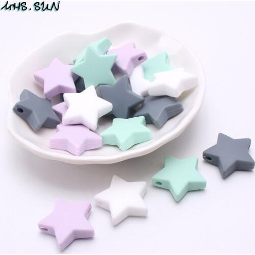 MHS.SUN 24mm Fivestar silicone beads baby chewable teething silicone beads 30pcs BPA free loose bead for handmade nurse necklace