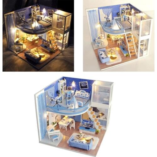 DIY Wooden Furniture Dollhouse Miniature Romantic LED Light Cottage Puzzle
