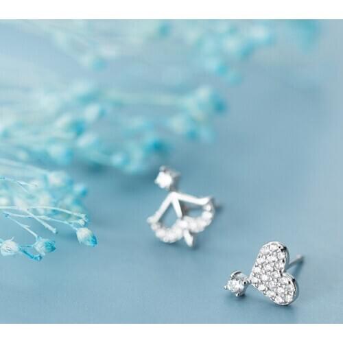 MloveAcc Romantic Heart Bow and arrow Silver Stud Earring Heart-shape CZ Ear Pin 925 Sterling Silver Wedding Luxury Jewelry