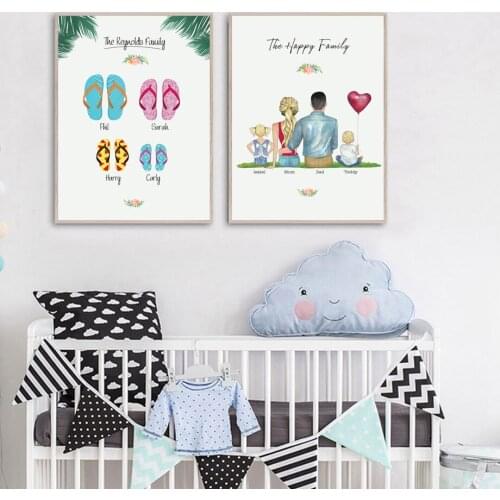Cartoon Families Mom Dad Baby Canvas Painting Wall Art Nordic Posters and Prints Wall Pictures for Living Bedroom Decoration