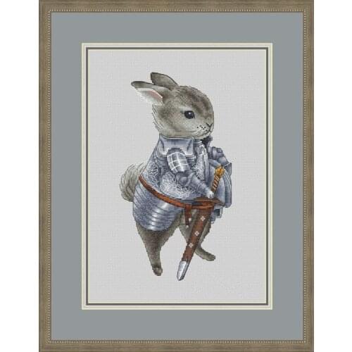 Rabbit Knight 24-35 Cross Stitch Set DIY Kit Embroidery Needlework Craft Packages Cotton Fabric Floss
