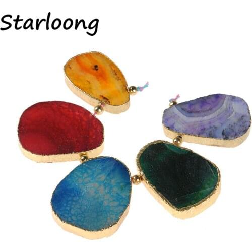 Natural Many Colors Cracked Dragon Agates Slice Slab Gem Stone Gold Edged Loose Strand Nugget Beads for DIY Jewelry Makinge