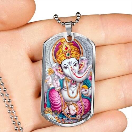 New Fashion Ganesh Necklace Dog Tag Pendant Ganesha Hindu God Indian Jewelry Gifts