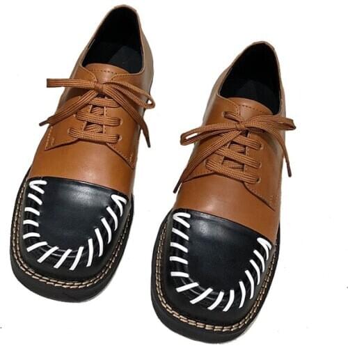 2020 Newest Patchwork Sewing Shoes British Style Lace Up Round Toe Low Heel Casual Woman Shoes Street Popular Shallow Sneakers