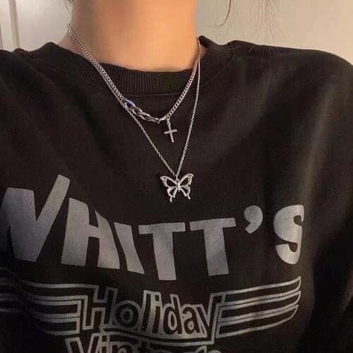 New Vintage Cross Butterfly Necklace Anti-silver Fashion Women Statement Necklace Short Choker Gift For Friend Wholesale