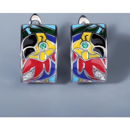 New Style Ladies Silver Earrings 925 Silver Color CZ Handmade Enamel Parrot Colorful Unique Earrings Fashion Jewelry