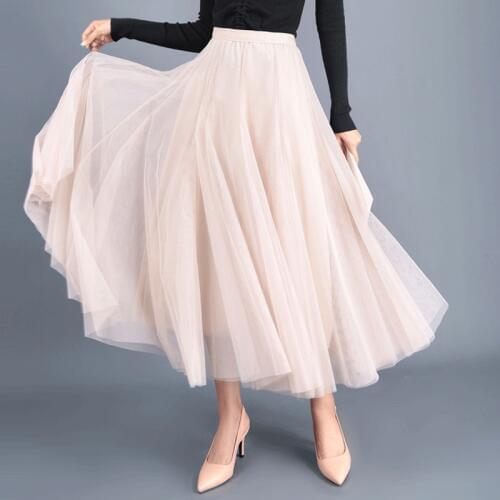 OHRYIYIE Beige Gray Pink Maxi Long Skirt Autumn Winter Womens 2020 New Tulle Skirts Party Mesh A-line Skirts Female Jupe Longue