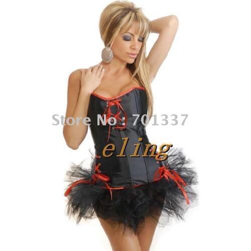 Wholesale Ladies Sexy Lingerie Satin Lace Up Basque Corset Separate Tutu S-XL bl1614